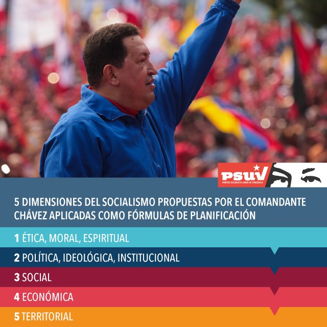 Estas son las cinco dimensiones del Socialismo propuestas por el Comandante Hugo Chávez aplicadas como fórmulas de planificación <a href="/NicolasMaduro/">Nicolás Maduro</a> <a href="/dcabellor/">Diosdado Cabello R</a> <a href="/taniapsuv/">Tania Valentina Díaz</a>