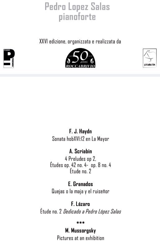 Mi “Estudio No.2” en el programa del concierto que <a href="/PedroLopezSalas/">Pedro López  Salas</a> ofreció el martes en Milán (Italia), un lujo compartir cartel con 4 Grandes Maestros. Gran éxito en el público y prensa ¡Felicidades Pedro! #musicaclasica #piano #compositor #musicacontemporanea #musica #pianista