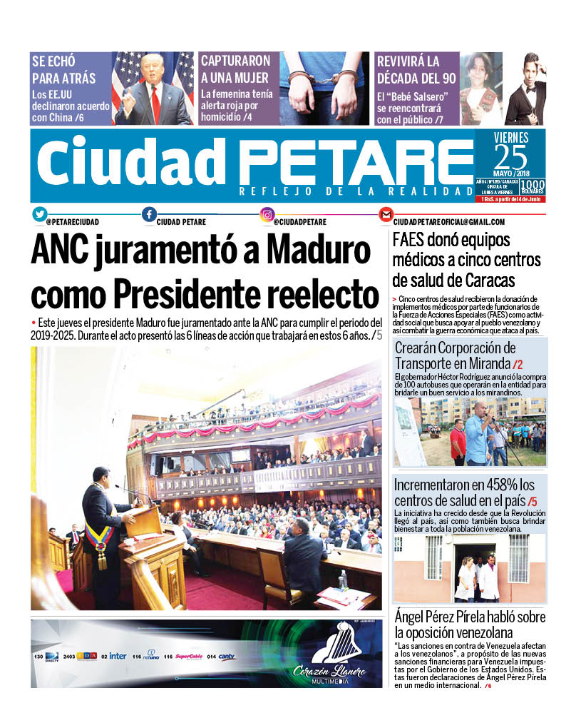 NoticieroAlDia_'s tweet photo. Buenos días Venezuela, así amaneció la portada del diario @PetareCiudad este  #25May 📰🗞️ https://t.co/ehcPsh9wFi