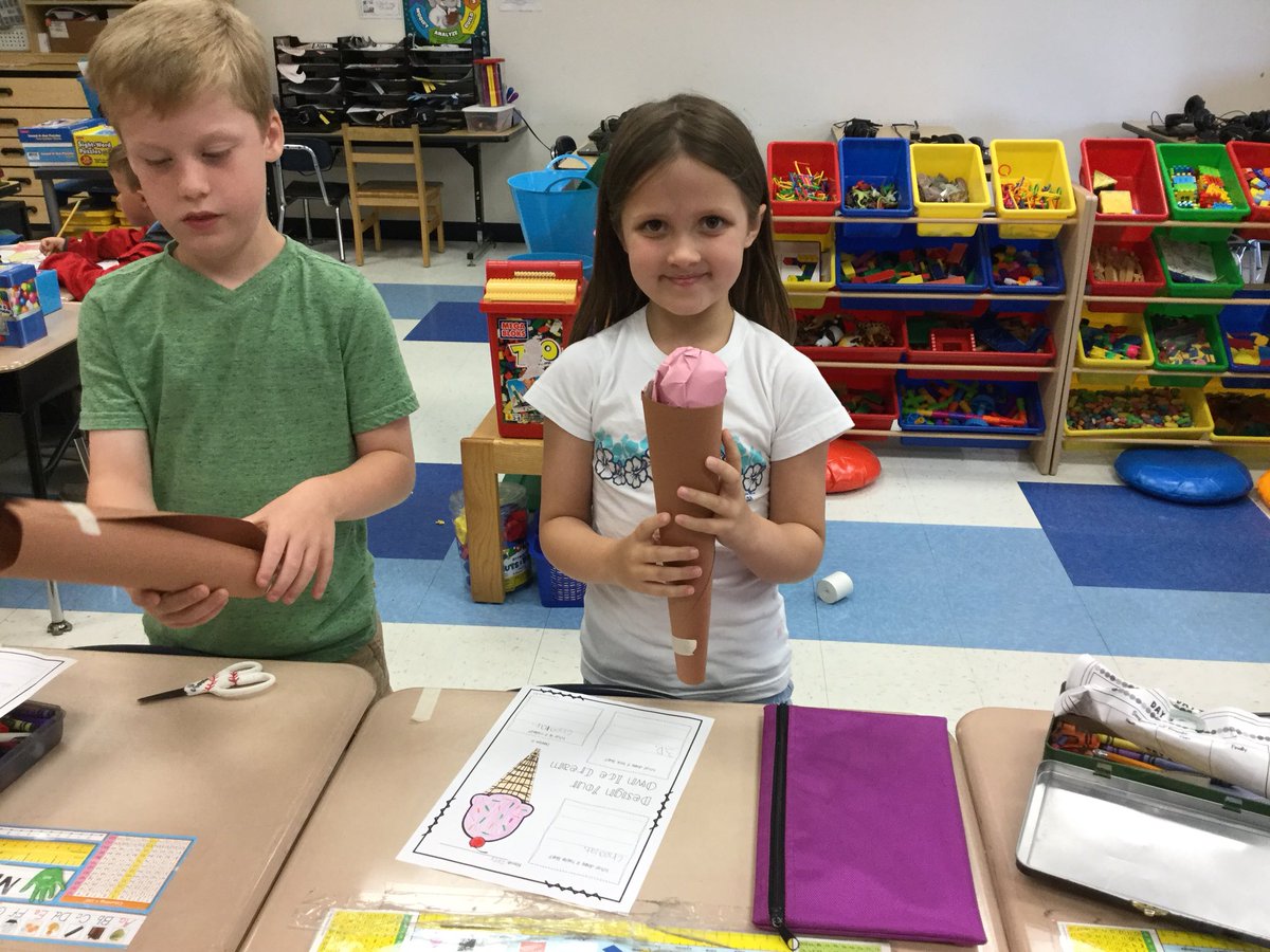 pes_1st's tweet photo. First, we graphed our favorite ice cream flavors and now we are designing our favorite ice cream flavors on a 3-D cone. #STEMreading https://t.co/iOoqg7iu1X