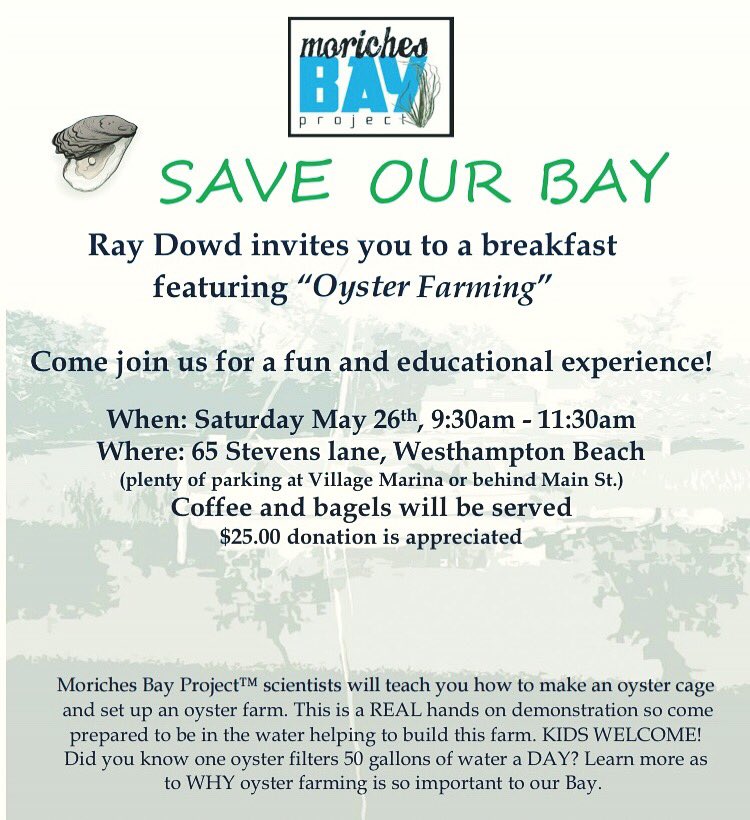 MorichesBayProj's tweet photo. Tomorrow in Westhampton Beach...join us for our oyster farming breakfast! All ages are welcome to come and learn about oyster farming and build oyster cages.  Featuring Hampton Coffee Company and Herbie's Crumb Cake.  We look forward to seeing you! https://t.co/tZr0F9Pkug
