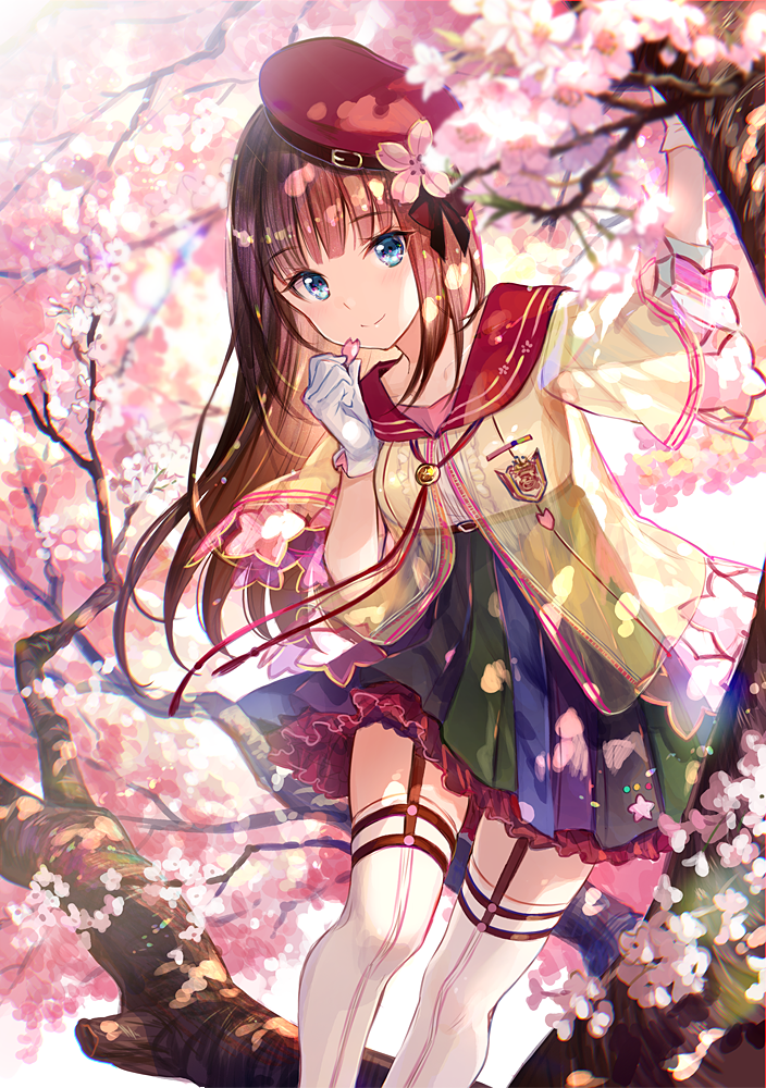 よしぞー Fuzichoco 桜 の風景と木の枝にいる女の子の色合いがとても綺麗で素晴らしいですね 先生の イラストには神秘性がありますね Twitter