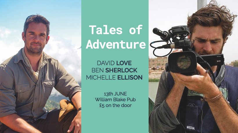 Ecstatic to have our speakers confirmed for the June Tales:

Come and hear David Love (@_LoveAdventures), Ben Sherlock and Michelle Ellison (@shells_louise) on Wed 13th June.

7pm start | £5 on the door | William Blake pub EC1V 9BP

#AdventureWithPurpose #ToA