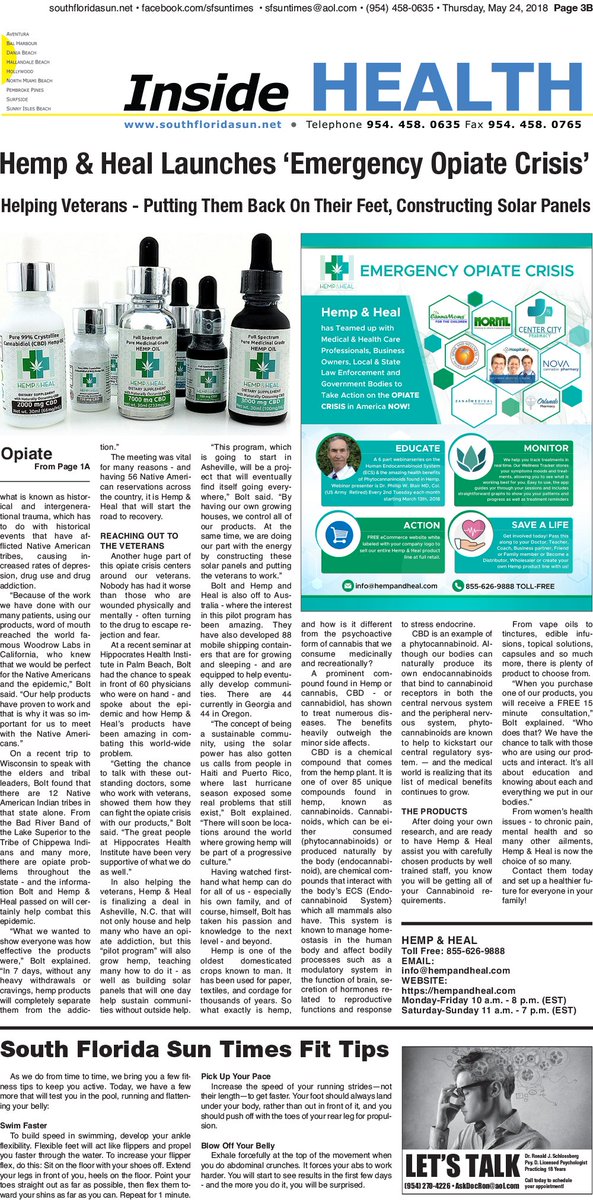 THIS WEEK IN THE SUN TIMES NEWSPAPER: Hemp &amp; Heal Launches Emergency Opiate Crisis. southfloridasun.net/1635390.html <a href="/hempandheal/">Hemp and Heal</a> <a href="/cecilehiles/">cecile hiles</a>