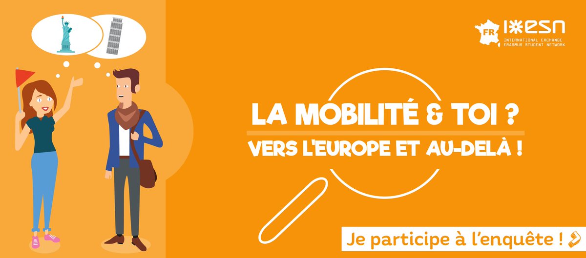 ESNFrance's tweet photo. Fais entendre ta voix 📢 et tes idées 💬 pour les mobilités internationales de demain en participant à l’enquête 📝 d’@ixesn " #LaMobilitéEtToi, vers l’Europe et au-delà ! 🚀"
https://t.co/PZOGnF11qs #Erasmusplus #THISisESN https://t.co/yhjaXkGWn2
