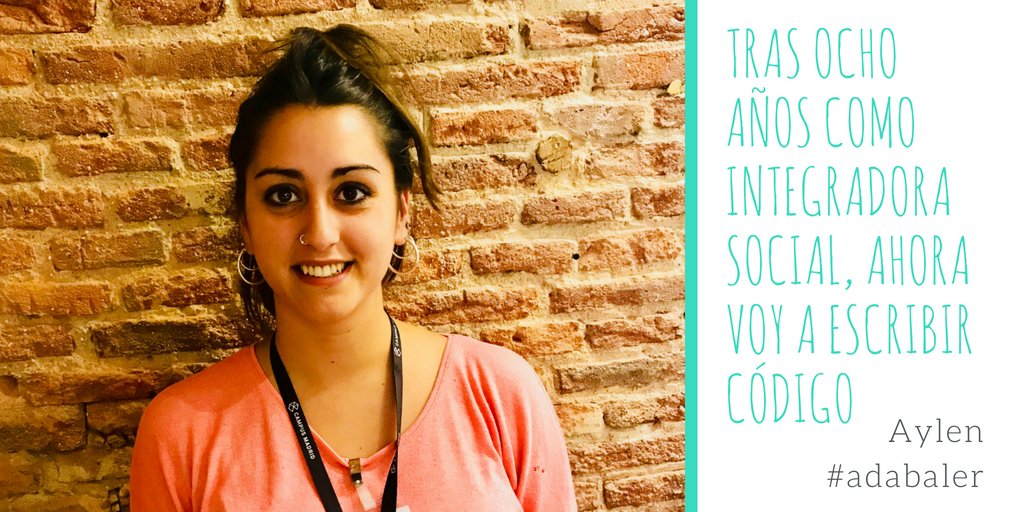 Adalab_Digital's tweet photo. Día 3. ¡Buenos días! Aylen ha decidido cambiar de carrera profesional después de ocho años trabajando como integradora social. Es una entusiasta de la vida. No hay nada que la frene. Futura programadora y #adalaber. #womenintech #mujerestech #brechadigitalgenero https://t.co/W35AAk4gVq