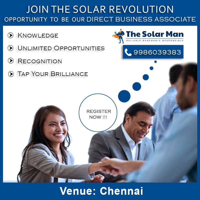 SolarManIndia's tweet photo. Want to Start Your Own Solar Energy Business? Contact Us Now 

Visit: https://t.co/WtFJ5yhyea

Let others harness the power of sun and generate energy, while you sit back and earn!!!!!!

Attend Social Business Opportunity Seminar in Chennai.

#Hyderabad #Andhrapradesh #telangana https://t.co/3kZ3ydCJB6