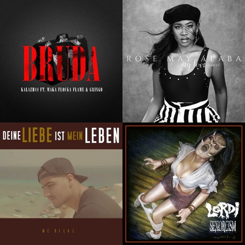 Happy Releaseday!
Gringo44 - Bruda (feat. <a href="/WakaFlocka/">Waka Flocka Flame 🔥</a> &amp; Gringo), <a href="/RoseMayAlaba/">Rose May Alaba</a> - My Love (sabi o), MC Bilal - Deine Liebe ist mein Leben, <a href="/LORDIOFFICIAL/">Lordi</a> - Sexorcism
#newmusicfriday
