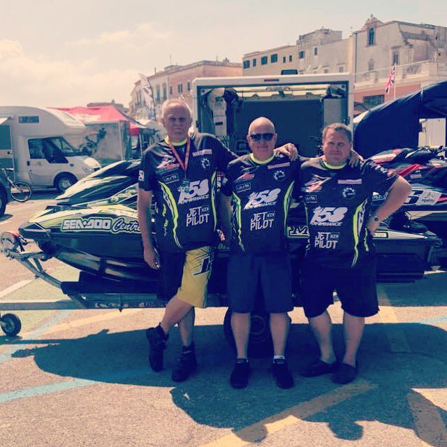 New pit shirts for the 2018 season. All ready for pole position this afternoon. Two busy weekends again racing #aquabike #GPofITALY #jetski