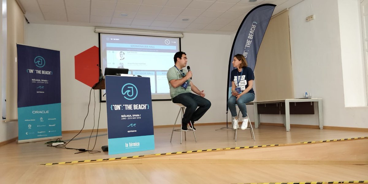 JOTBConf's tweet photo. Luis Estrada @lestrada is interviewed on stage after his talk #bigdata #JOTB2018 https://t.co/pzKwJAnA2p