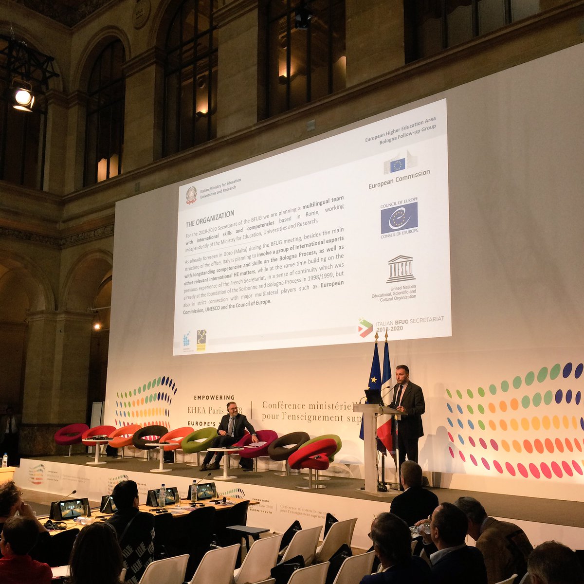 Prochaine étape ? L'Italie, qui sera à la tête du #ProcessusDeBologne de 2018 à 2020. #EHEAParis2018