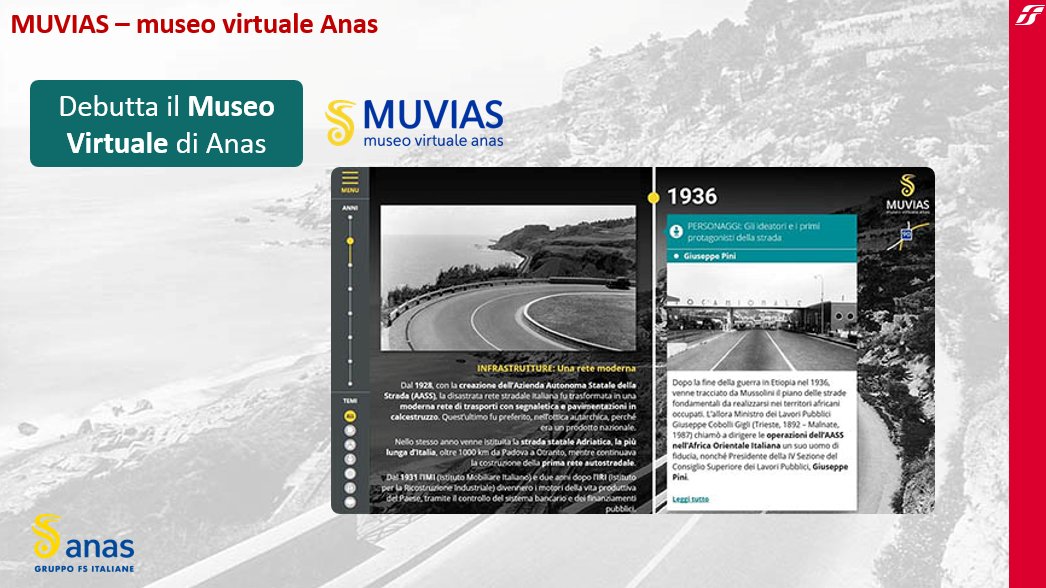 StradeAnas's tweet photo. #Muvias è realizzato da #Anas in collaborazione con ITABC CNR, Riversman, Prof Stefano Maggi @unisiena, e con il contributo di Fondazione FS Italiane, @poliziadistato, @ACI_Italia, @RaiStoria @RaiCultura, @Agenzia_Ansa e rivista @LS_leStrade. @ArcheoVirtuale @StampaCnr @fs_news https://t.co/VgayUPdDEQ
