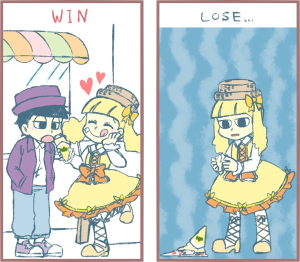 ※一十四※
この間あげた ロリ💛chan
某音ゲー風目指して描いたの気づいて下さった方がいて
嬉しくて勝ち負けモーションも描いてみた😊 