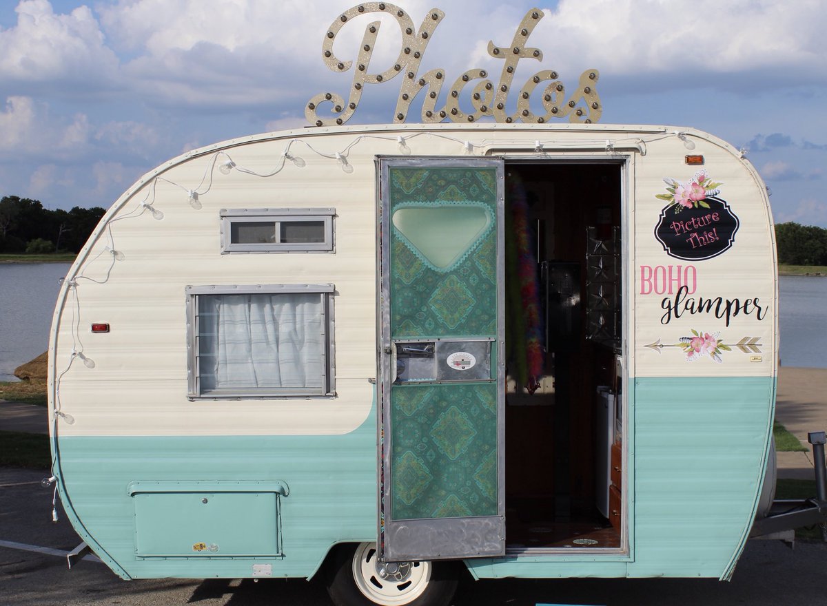 PictureThisDFW's tweet photo. The #BOHOglamper is now available for rental. Perfect for #weddings #birthday #communityevent or #party. Cutest #photobooth in #Denton area!
#picturethisdfw #photoboothrental #dentoning #vintagetrailer #mobilephotobooth https://t.co/myWzhSTwFb