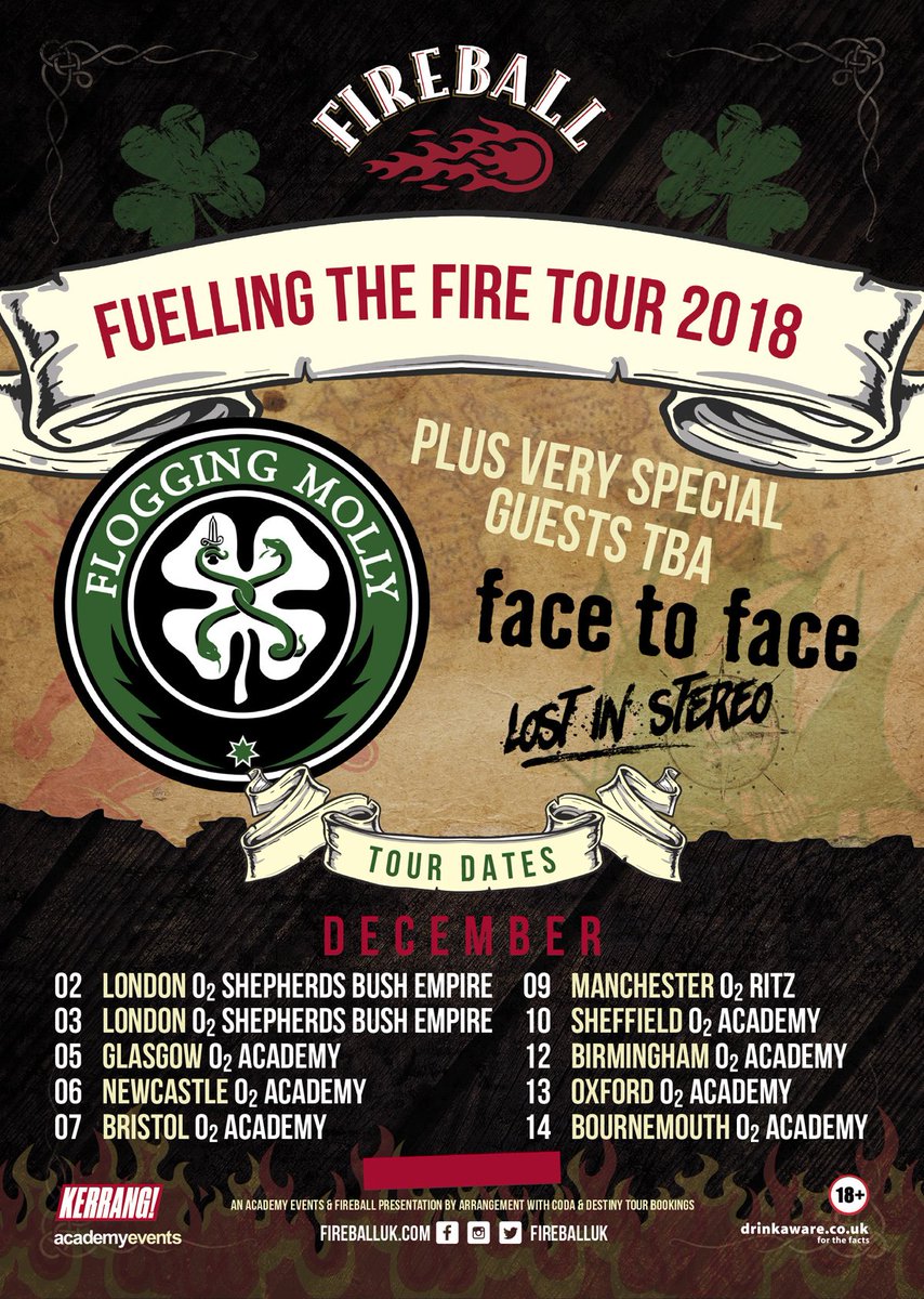 Gigantic's tweet photo. NEW // @FireballUK is back with Fuelling The Fire Tour in December! 🤘🔥

With @floggingmolly, @facetofacemusic + @lostinstereo_uk  with very special guests.

On sale Fri 1st set an reminder 👉 https://t.co/pYWZ9m9QhG

#FuelledByFireball #FloggingMolly #FaceToFace #LostInStereo https://t.co/L7mMy4TOkw