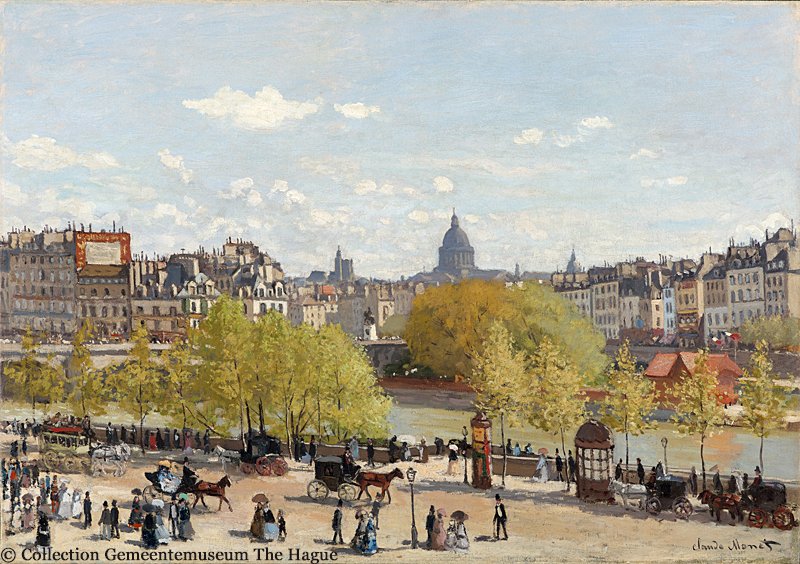 NationalGallery's tweet photo. Monet painted this view of Paris from a balcony of @MuseeLouvre, combining the old and new. The horizon shows the dome of Soufflot’s 18th-century Panthéon, while the foreground emphasises the modern with pedestrians, a newspaper kiosk &amp; an advertising hoarding. #MonetWasHere https://t.co/Aya7BwwbC6
