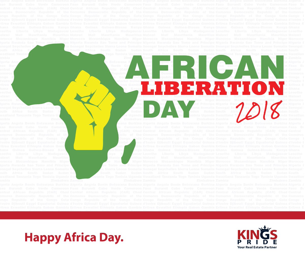 Kingspridekenya's tweet photo. We would like to wish all African Countries a Happy Africa Day. #HappyAfricaDay2018 #AfricaDay https://t.co/qTNgfA6VIL