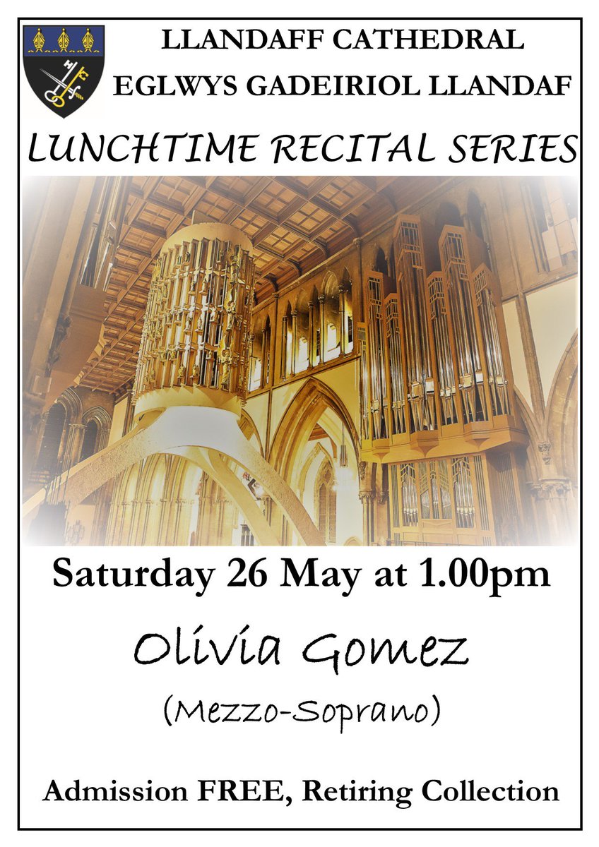 Lunchtime #Recital tomorrow, Saturday 26 May at 1.00pm given by <a href="/OJGomez_Mezzo/">Olivia Jane Gomez</a> with <a href="/jonathanhope1/">Jonathan Hope</a> at the keys. Music by Bush, Bax, Finzi and Elgar's Sea Pictures. 

Admission FREE with retiring collection. All are welcome.