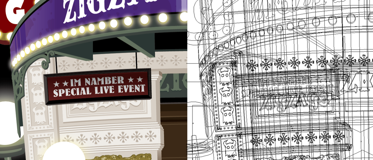 #イラレマンアウトライン大会
以前もこちらをUPした気がするんですが。IMさんちのZIGZAGライブのパンフ表紙ですー! いつのタイミングで扉を開けたんだろう…いや、イラレの段階でスペルも間違ってる私ですよね😳😳😳