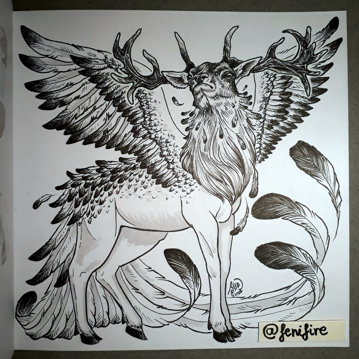 fenifire's tweet photo. Peryton - a stag with wings, casting a human shadow, the shadow of a person it has to kill to finally be free 🦄
.
#bestiary #bestiaryproject #drawing #drawingseries #inkdrawing #fantasy #fantasyart #originalart #traditionalart #illustration #mythology https://t.co/HSwQPGe6M5