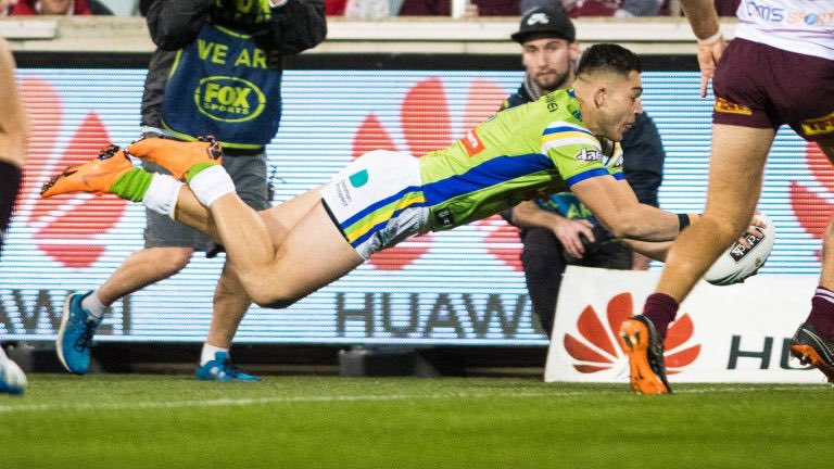 ACT_News_Feed's tweet photo. The @RaidersCanberra have won a close game. 6 pts down with 4 minutes the play Jack Wighton scored a try and Aidan  Sezer scored a field goal for a 21-20 win. But the Star was Origin-bound Nick Cotric with 3 tries https://t.co/YwKiRg6HtP #CanberraTimes #Canberra #CBR #Sport @NRL https://t.co/iVvLBoIYDU