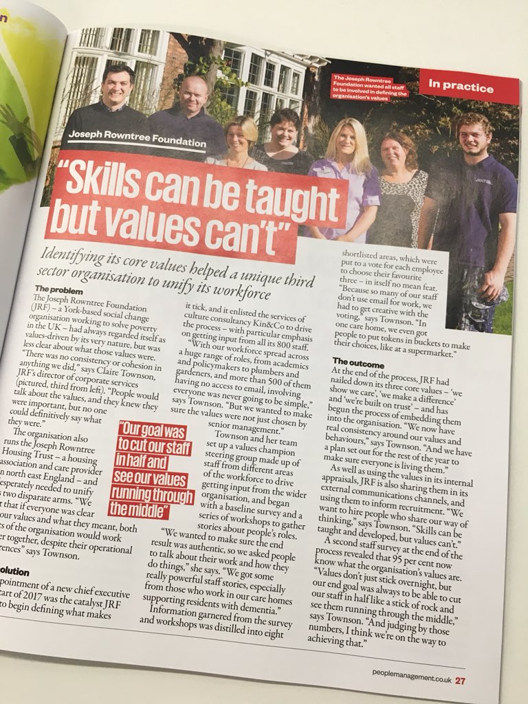 elliehousewhite's tweet photo. My case study for June’s @PeopleMgt – @ClaireATownson discusses how getting @jrf_uk’s staff to define its values helped unite the organisation. Read it without squinting at this photo here ➡️ https://t.co/ZjrDTYdIou https://t.co/40EWyrp1JV