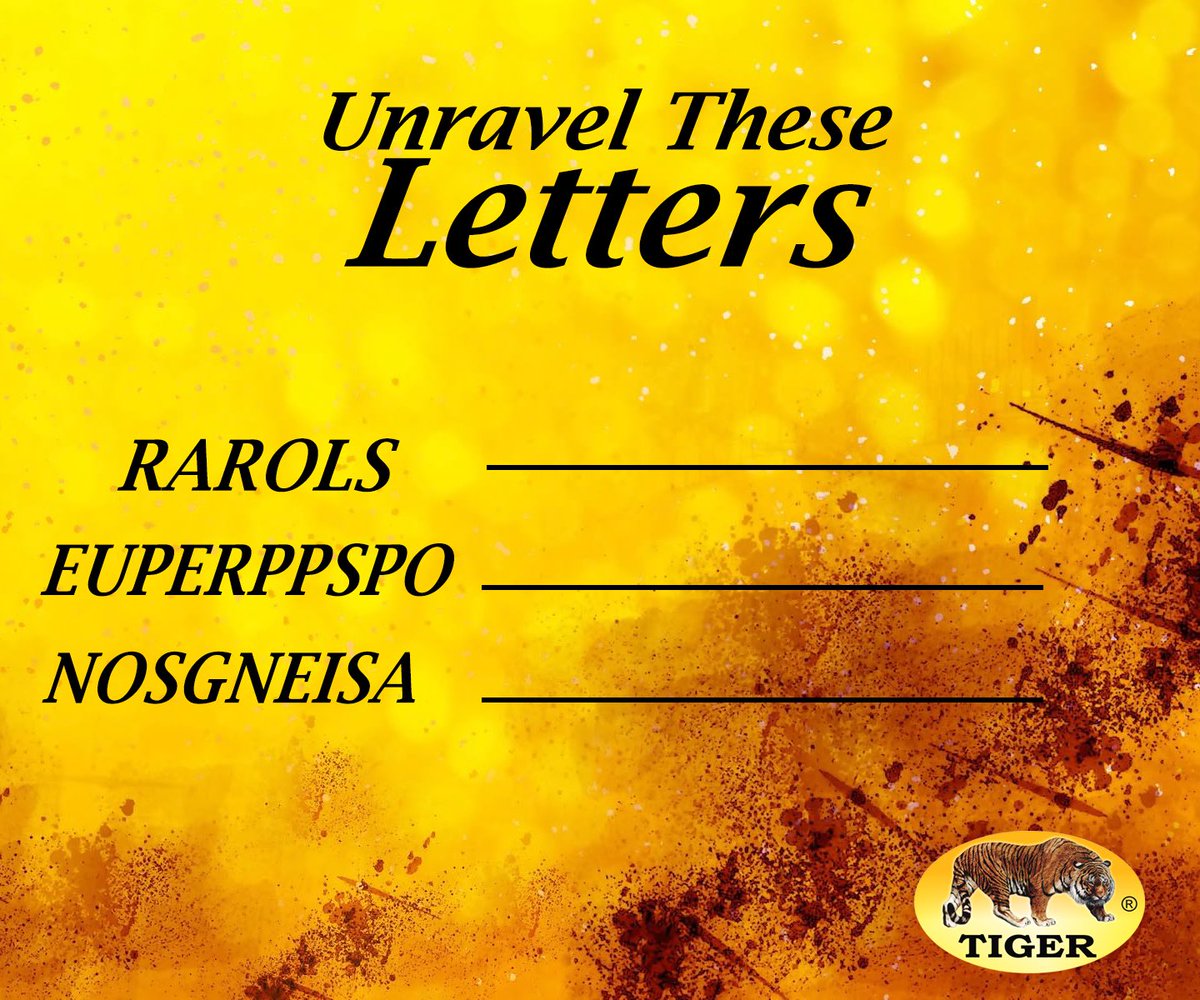 thetigerfoods's tweet photo. Unravel these letters to form one of our "yummy" products?
RT and tag your friends to join in 😁
Hint: https://t.co/FtyV0QRjyZ
#FunFunday https://t.co/KiwV7NV2Wz