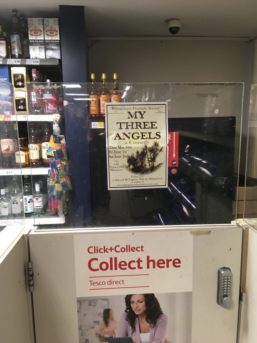 BilliDramaSoc's tweet photo. Thanks Billingshurst @Tesco for displaying our poster of #MyThreeAngels #Local #Amdram May 31st-2nd June https://t.co/DvTfGpahKE