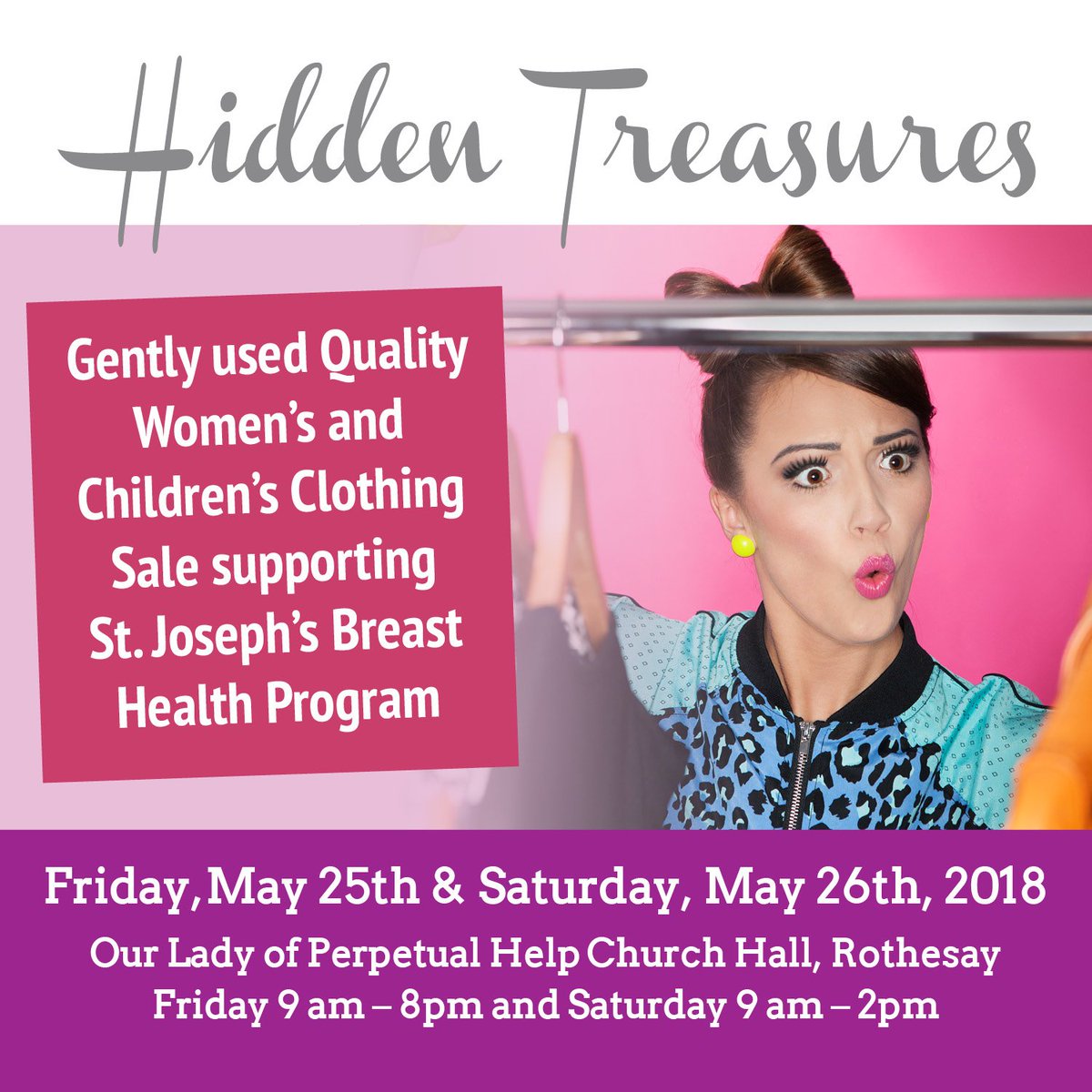 Today is the day! Hidden Treasures is today from 9 am until 8 pm and tomorrow from 9 am until 2 pm at Our Lady of Perpetual Help Church Hall in Rothesay. Come check out all the awesome items and deals and support great cause!