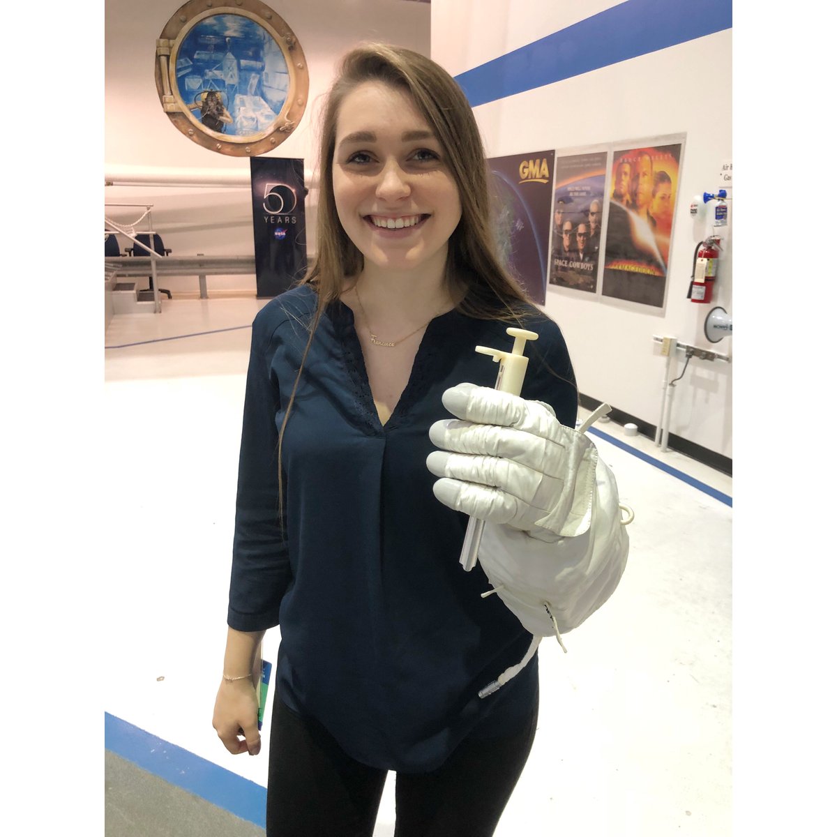 LearnWithNASA's tweet photo. More #MicrogNExT student teams have arrived at @NASA_Johnson to have the spacewalk tool they designed and built tested in @NASA's Neutral Buoyancy Lab! Good luck with today's testing! https://t.co/Xsyc1gLs2d