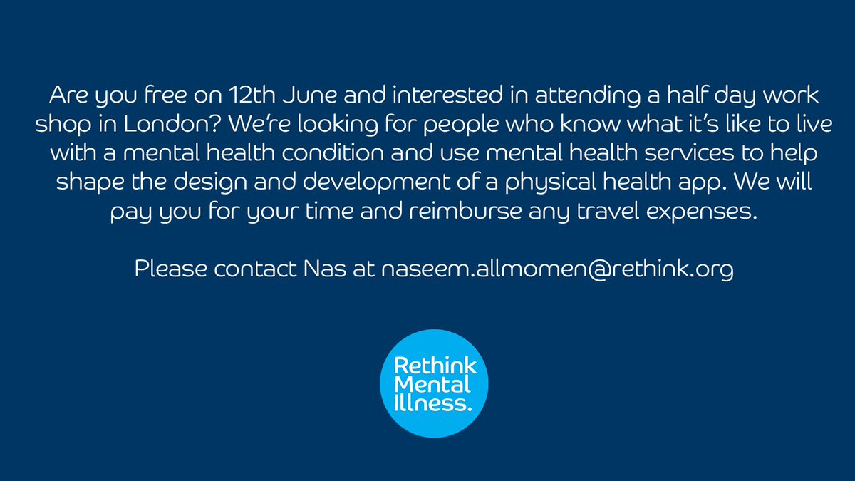 Rethink_'s tweet photo. Want to help us design a physical health app for those living with mental illness? Have a look at some details above to see how you could get involved... 👆 https://t.co/TMun1Z8nF8