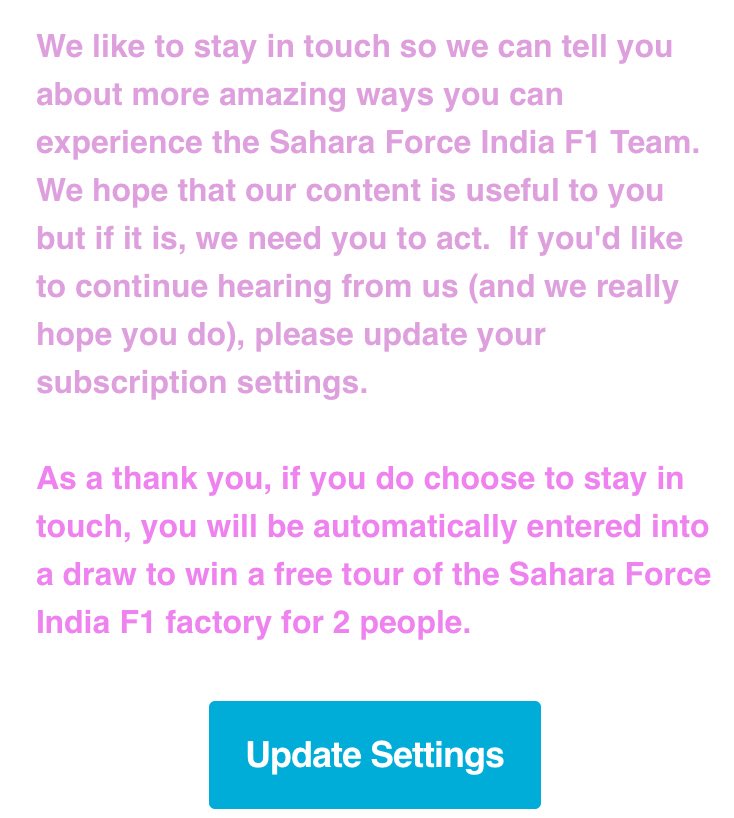 This is how to get people’s attention on a GDPR mailout #SaharaForceIndia