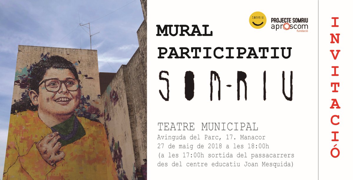 aproscom's tweet photo. T'esperam a la inauguració!
#projectesomriu #manacorSomriu #viuManacor @ajManacor https://t.co/wV77U9skgU