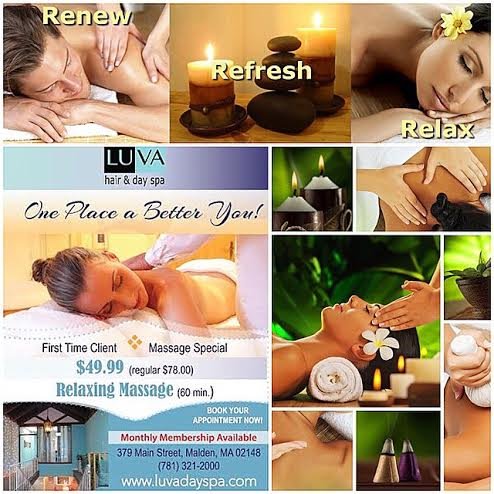 LuvaHairDaySpa's tweet photo. Listen to your body
Start the long weekend with a #massage at @LuvaHairDaySpa
1st 1hr Relax Massage $49.99
Call 781.321.2000
https://t.co/SqxpxkyYYA
#oneplacebetteryou #spa #wellness #beauty #special #cool #loveit #healthy #good #relax #love #happy #amazing #bestoftheday https://t.co/lofL1IWDZE