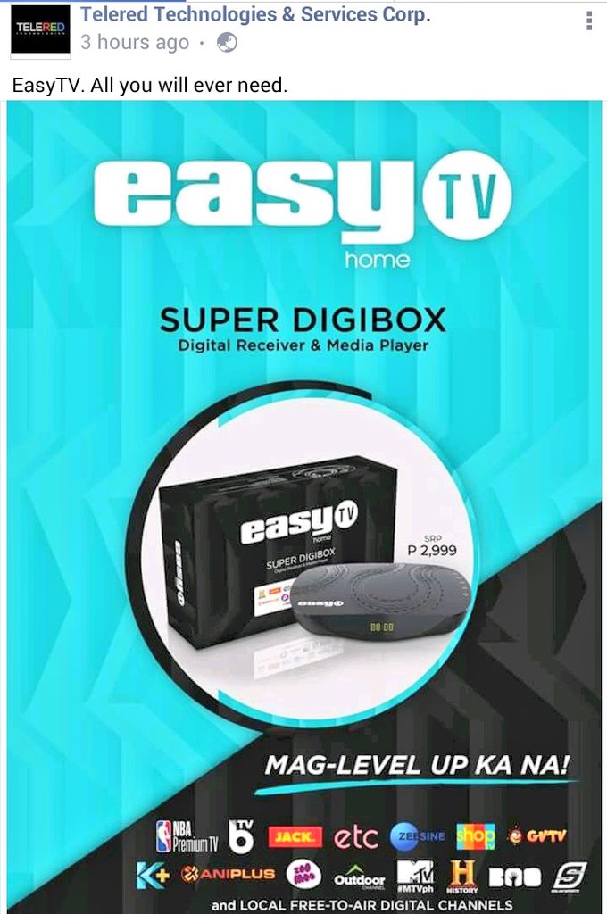 dtvupdates_sns's tweet photo. #DTVUpdates | EasyTV (DTT device)
Price: 2999 PHP with 1 year subscription
999 PHP for renewal of subscription https://t.co/JHhDVyMPMI
