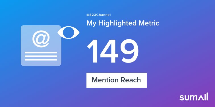 S23Channel's tweet image. My week on Twitter 🎉: 4 Mentions, 149 Mention Reach. See yours with sumall.com/performancetwe…