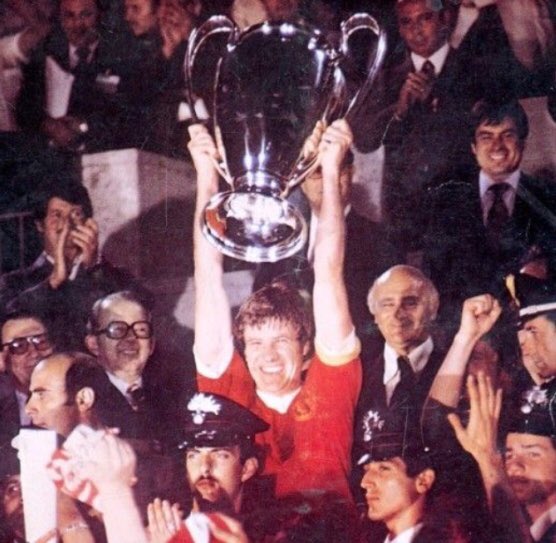 One of my Dads best mates lifting the Champions League trophy for Liverpool F.C....I hope we will be lifting it again tomorrow! #EmlynHughes #CrazyHorse🐎#RIP #LFC #YNWA🔴⚪️