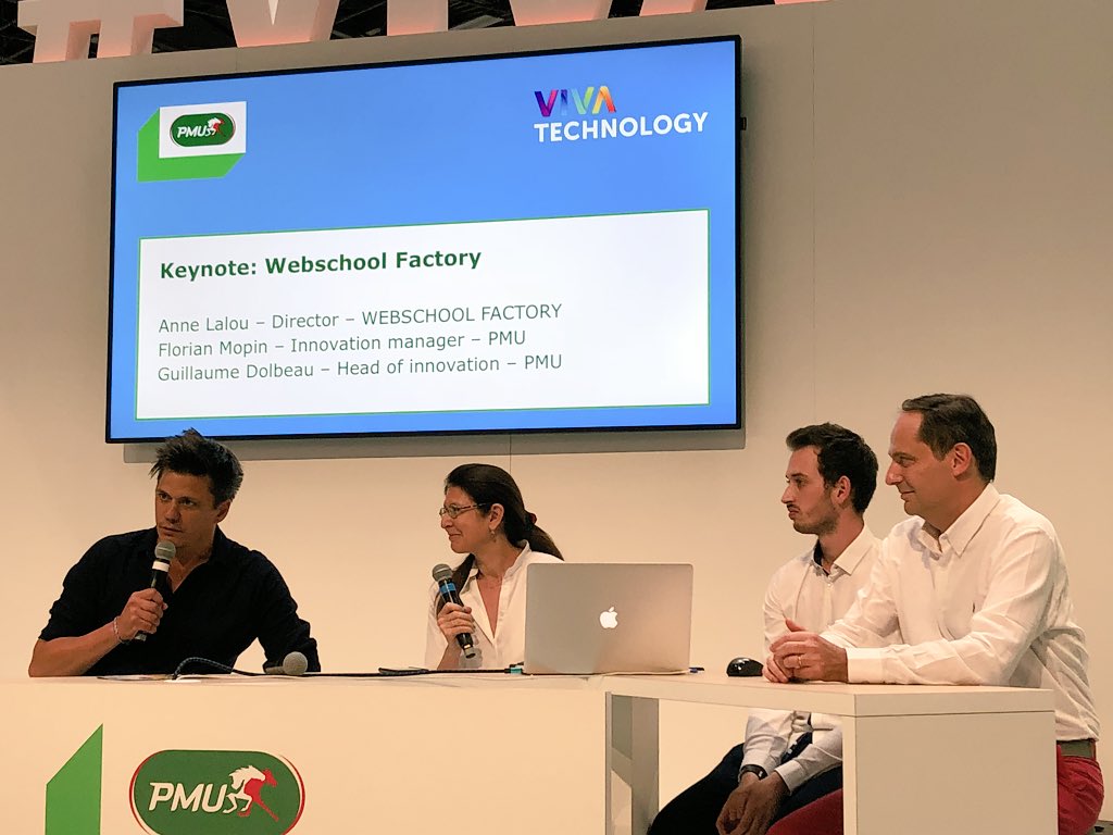 Maxime_Groff's tweet photo. @annelalou @MopinFlorian and  @DolbeauG : présentation de la @WSFparis et du partenariat avec @_PMU lors de #VivaTech2018 dans l’espace #PMU ! https://t.co/AAxOu0yIZ5