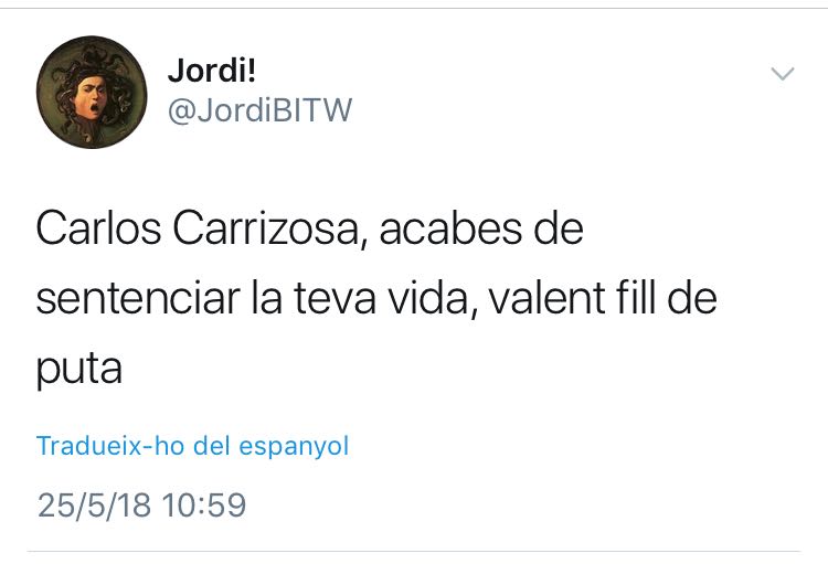 carrizosacarlos's tweet photo. En Cataluña si defiendes algo tan de sentido común como que las instituciones no son de los del lazo amarillo, sino de todos los catalanes, te amenazan. Que sepan que no habrá amenaza, insulto ni ataque que pueda callar la voz de los que apostamos por la unión y la convivencia. https://t.co/2PIGf4G6ai
