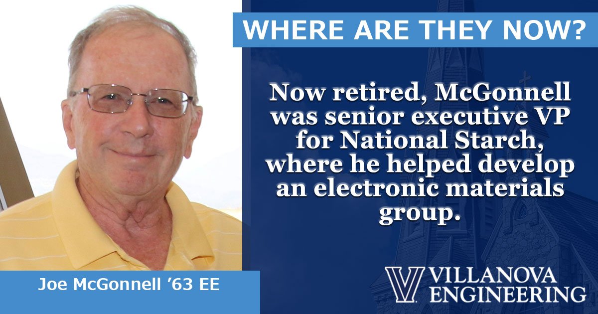 NovaEngineer's tweet photo. “Thanks to my Villanova education, I was able to change career direction and achieve success in sales, marketing, manufacturing and senior management positions. #WhereAreTheyNow #NovaEngineer https://t.co/uRKgwUfodO