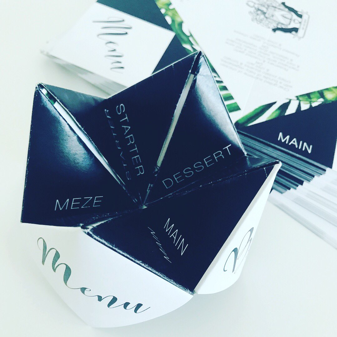 RudeDesign1's tweet photo. Bianca and Matthew are tying the knot tomorrow! 
Check out their fun #chatterbox #menus I created for them. 
#black #white #tropical #monogram #familycrest #cootiecatcher #wedding #onthedaystationery #weddingstationery #rudedesign https://t.co/TktrRZXPAt