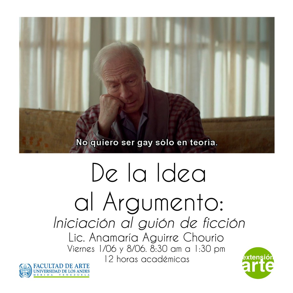 #Felizviernes! si te gusta contar historias y el #cine pues este #taller con la Prof. <a href="/anaach/">ana alfa beta</a> es ideal para ti. Aprovecha de inscribirte en #ExtensiónArte, quedan pocos cupos. 300.000Bs estudiantes, 600.000Bs público general. + Info coord.extensionarte@gmail.com