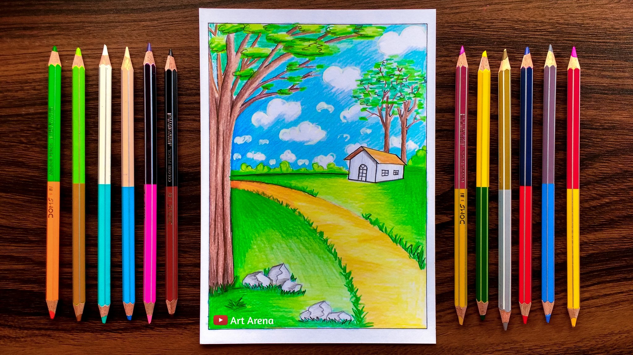 Easy Landscape Drawing For Kids And Beginners|Learn House And Nature Simple  Painting 2024 - FinetoShine