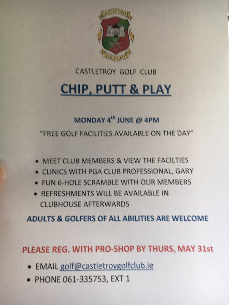 'Chip, Putt & Play' Monday 4th June at 4pm. Open to all golfers of all abilities. See poster below ⛳️🏌🏽🏌🏻‍♀️