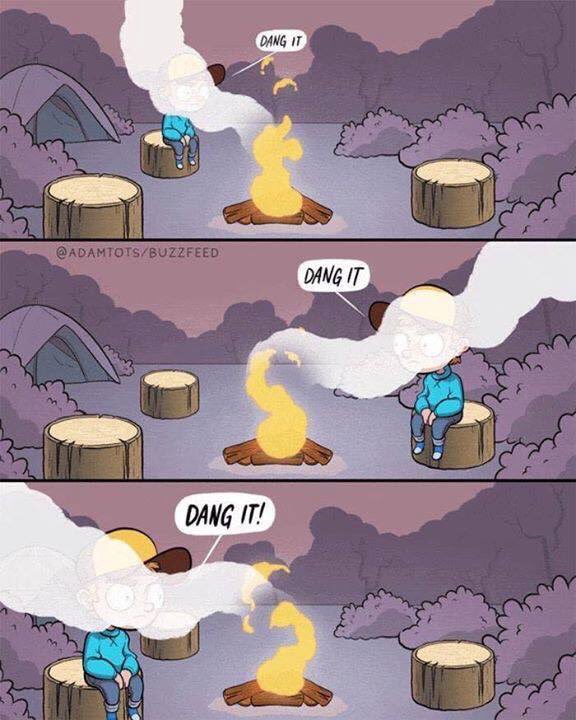 TwinShores's tweet image. Every single time. Happy Friday! #campingproblems 

[comic by Adam Tots ]