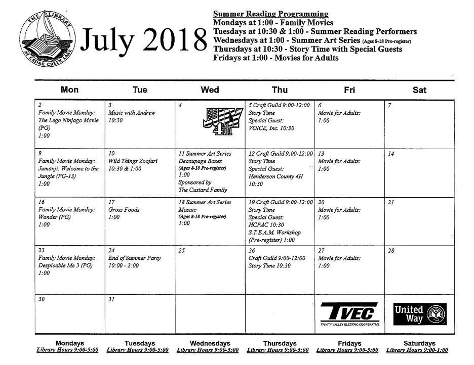 Kemp_ISD's tweet photo. Summer Reading at The Library at Cedar Creek Lake https://t.co/J7uTXSSq24
