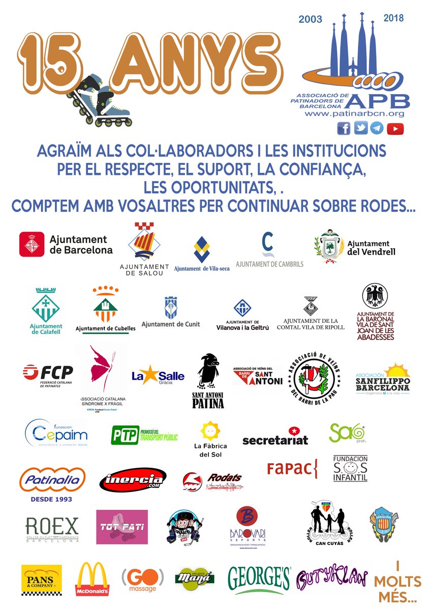 APBoficial's tweet photo. 15 ANYS I MOLT PER AGRAÏR... comencem #apb #patinarbcn #rutesapb #rutespatins #patinatgeurbà #voluntariat #esports #barcelona #patinemperlapau #rollersapb #rollersbcn #rutesroller #totssombarcelona https://t.co/hrMjjMLOcH