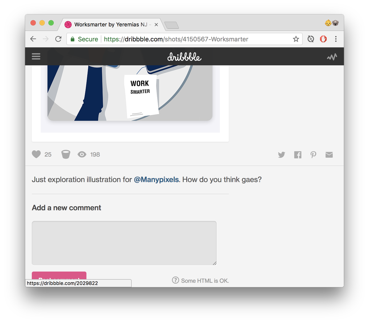 wherestim's tweet photo. @dribbble Hey team, noticed a bug with playbook. Seems like when you view a shot's detail, @tagged users are linked relatively from the playbook users's https://t.co/zTY6GD5iDu. Here's two screenshots with the mouse hovering over the tagged person. https://t.co/isKgRp5keN