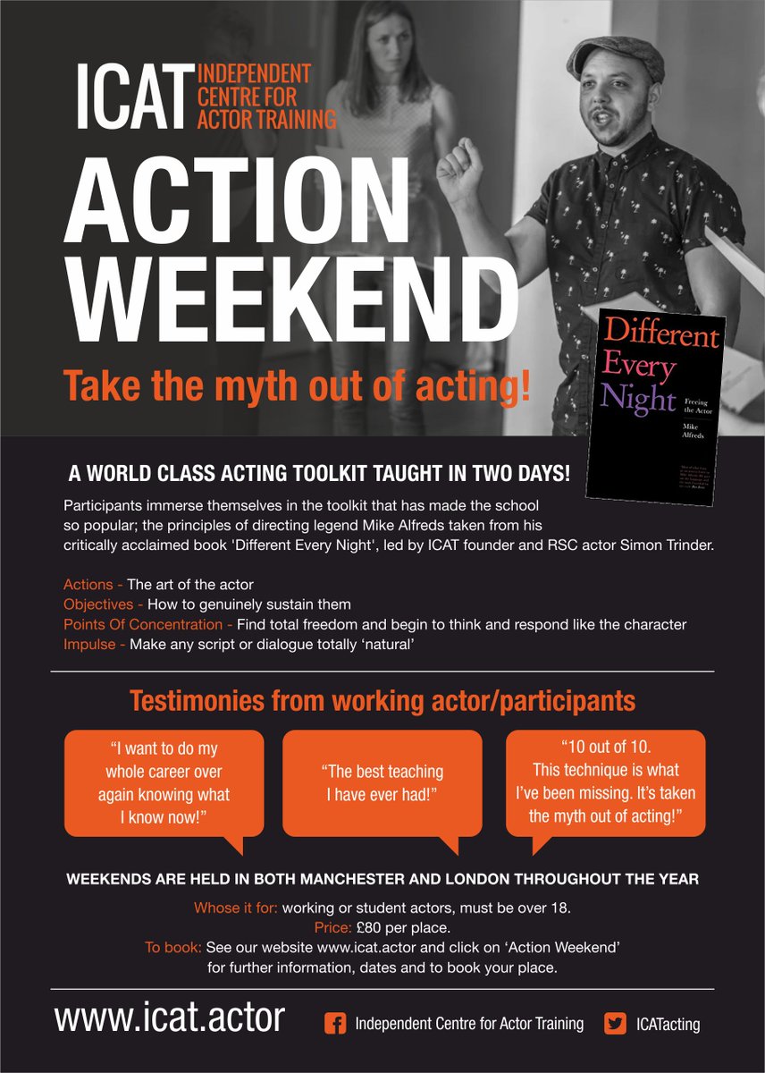 ICATacting's tweet photo. Looking forward to another of our top notch Action Weekends starting tomorrow #ICATMcr #differenteverynight #actorslife https://t.co/kev1eGjnd7