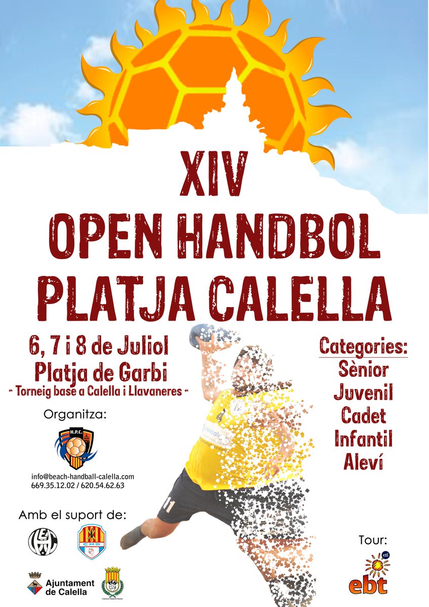 ¿Obertes les inscripcions del XIV Torneig Handbol Platja Calella! Apunta't!
¡Abiertas las inscripciones del XIV Torneo de Balonmano Playa para 2018! ¡Únete a nosotros!
XIV Beach handball Calella registrations for 2018 are open! Join us!